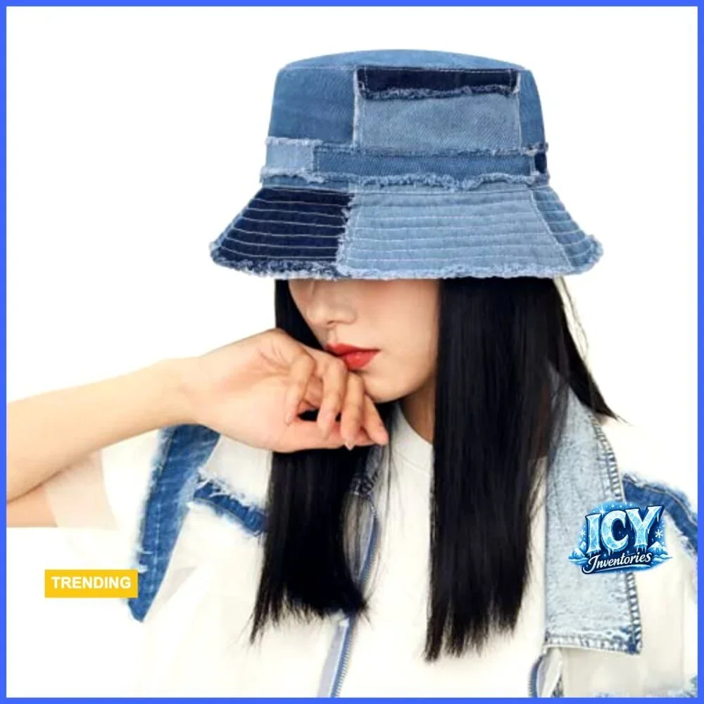 Packable Denim Bucket Hat Wide Brim Sun Protection Travel Beach Unisex
